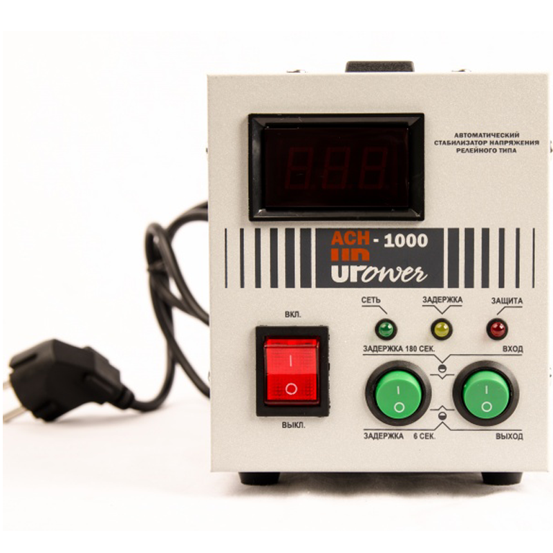 Однофазный стабилизатор напряжения UPOWER АСН-1000 с цифровым дисплеем