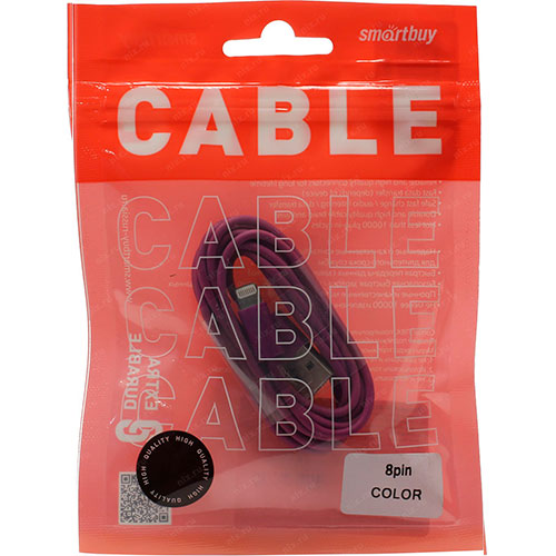 Дата-кабель Smartbuy USB - 8-pin для Apple, 1м, фиолетовый от Вольт Маркет
