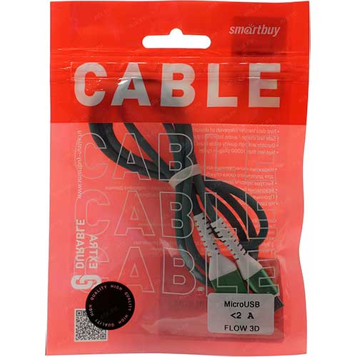 Дата-кабель Smartbuy Micro кабель в TPE оплетке Flow 3D, 1м, мет. наконечник, зеленый от Вольт Маркет