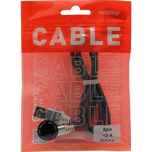Дата-кабель Smartbuy 8pin кабель в нейлоновой оплетке Socks, 1 м черно-белый от Вольт Маркет