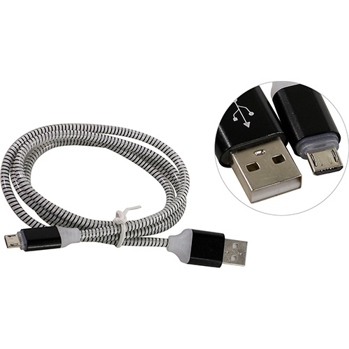 Дата-кабель Smartbuy USB - micro USB, с индикацией, 1м, черно-белый, с мет. наконечником от Вольт Маркет