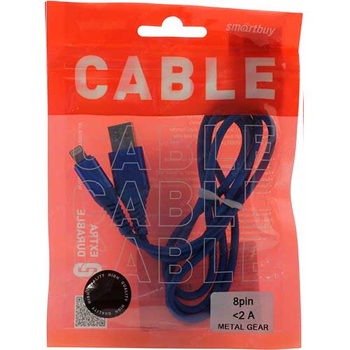 Дата-кабель Smartbuy 8pin кабель в резиновой оплетке Gear, 1м. мет. наконечник, синий от Вольт Маркет